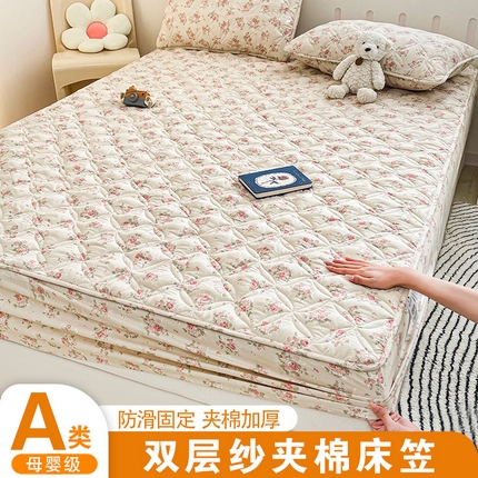 豪选家纺 2025春夏四季新款新品有氧双层纱印花夹棉床笠床护罩床垫保护套 浪漫新花语