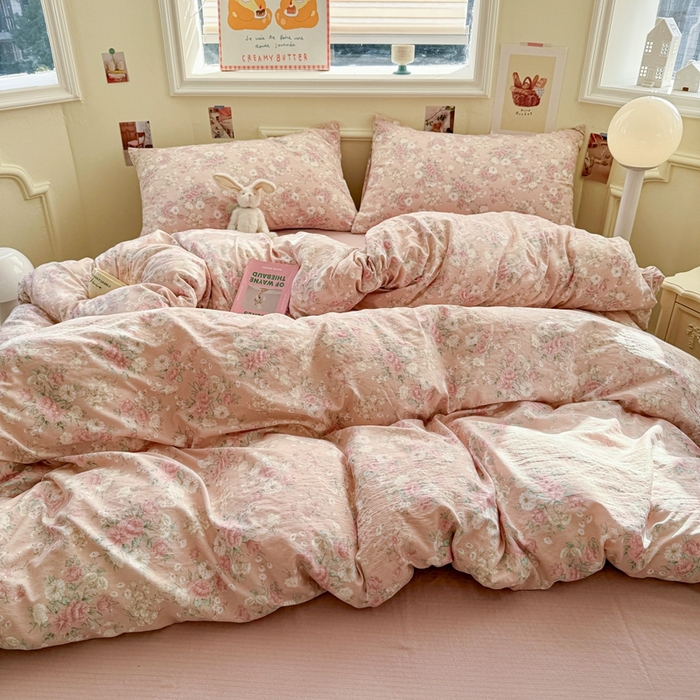 91家纺网 家纺一手货源 找家纺 罗亿家纺 2025新款云感提花双层纱裸睡四件套 爱如星辰