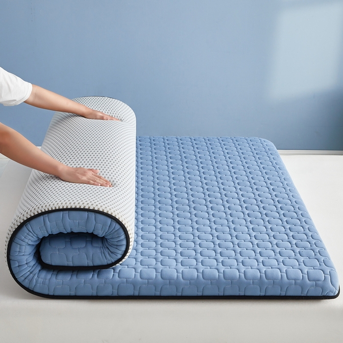 91家纺网 家纺一手货源 找家纺 祁恋婷家居 2025新款A类牛奶丝棉花抗压床垫【床垫遮盖物】 单边四菱格蓝