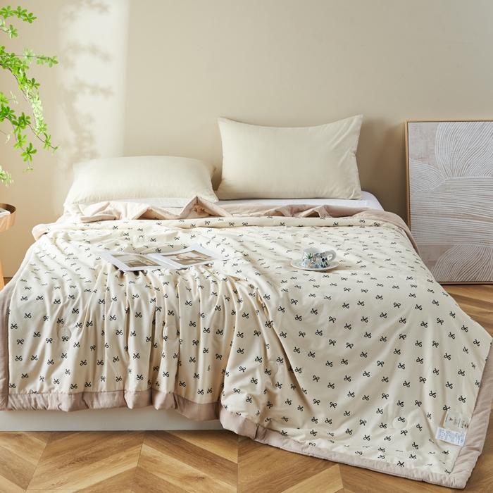 91家纺网 家纺一手货源 找家纺 森林人 2025新款A类针织棉大豆夏凉被 蝴蝶结