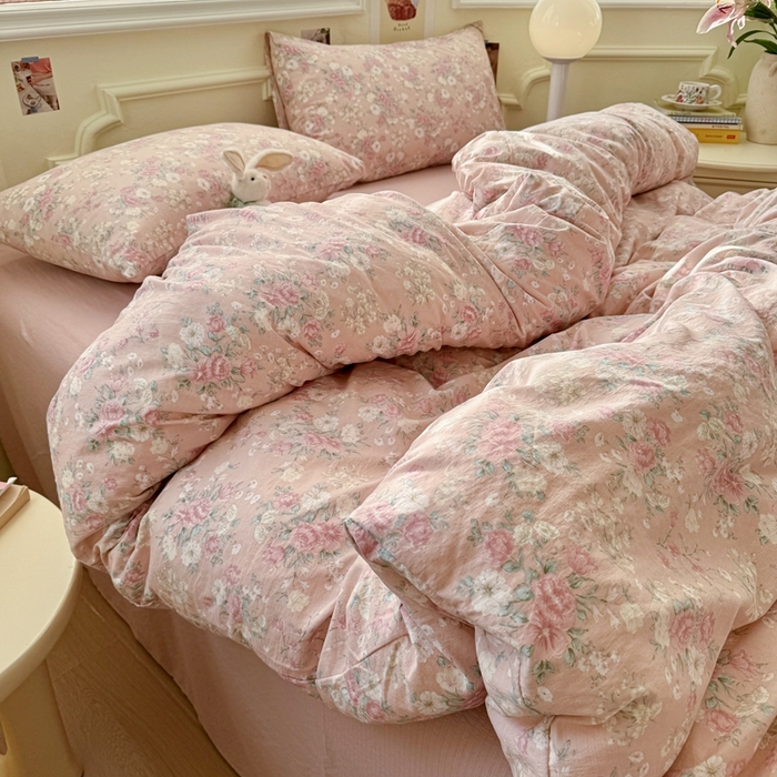 91家纺网 家纺一手货源 找家纺 罗亿家纺 2025新款云感提花双层纱裸睡四件套 爱如星辰