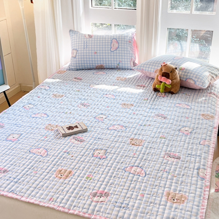 91家纺网 家纺一手货源 找家纺 Sweet dreams甜梦 2025新款全棉卡通小清新棉垫子床垫旅行垫 格子狗狗