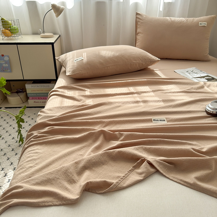 91家纺网 家纺一手货源 找家纺 罗亿家纺 2025新款云感提花双层纱单床单 奶咖床单