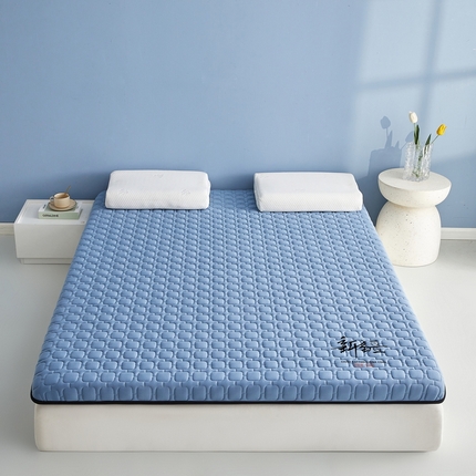 91家纺网 家纺一手货源 找家纺 祁恋婷家居 2025新款A类牛奶丝棉花抗压床垫【床垫遮盖物】 新疆棉花-四菱格蓝