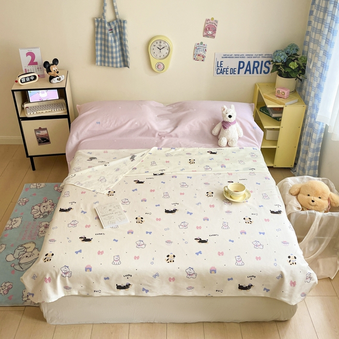 91家纺网 家纺一手货源 找家纺 Sweet dreams甜梦 2025新款全棉小清新卡通一体式旅行酒店睡袋 蝴蝶结狗狗