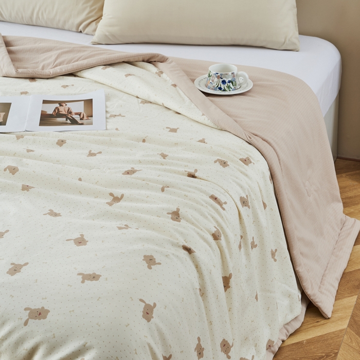 91家纺网 家纺一手货源 找家纺 森林人 2025新款A类针织棉大豆夏凉被 萌兔咖