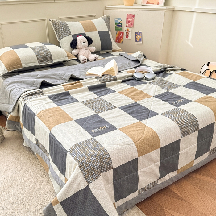 91家纺网 家纺一手货源 找家纺 棉造家居 2025新款春夏全棉纯棉印花夏被夏凉被空调被 雅阁-灰