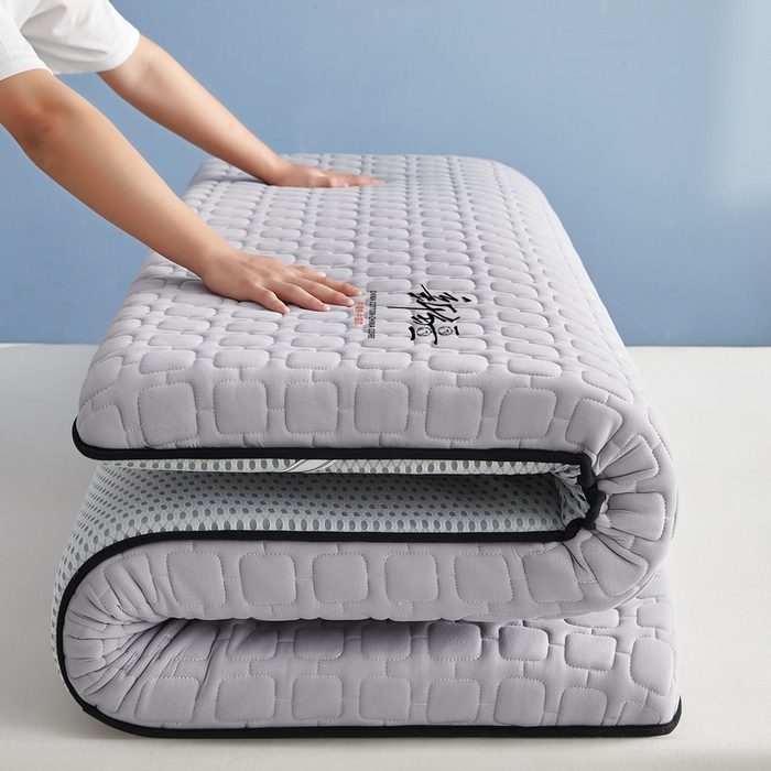 91家纺网 家纺一手货源 找家纺 祁恋婷家居 2025新款A类牛奶丝棉花抗压床垫【床垫遮盖物】 新疆棉花-四菱格灰