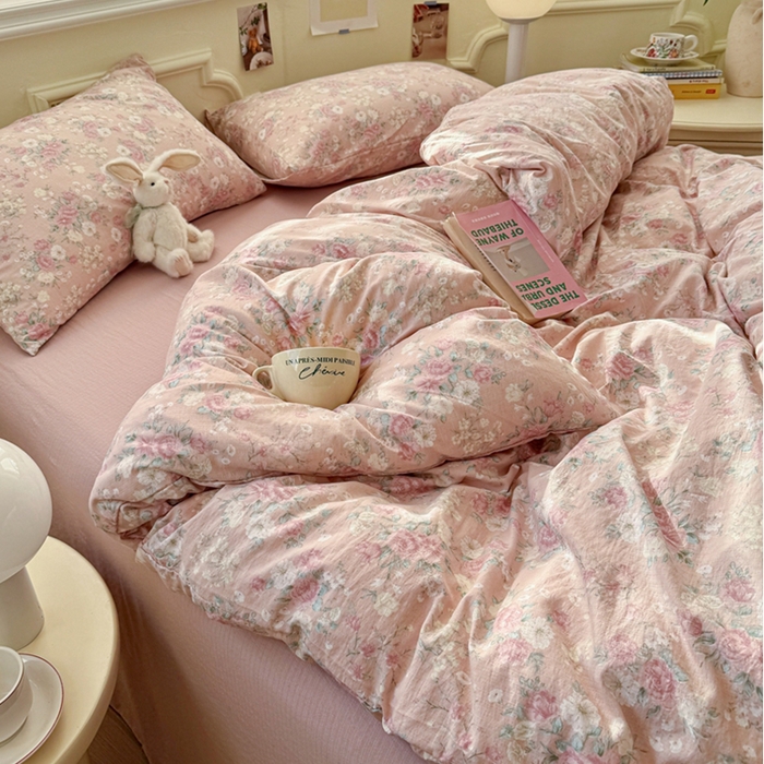 91家纺网 家纺一手货源 找家纺 罗亿家纺 2025新款云感提花双层纱裸睡四件套 爱如星辰