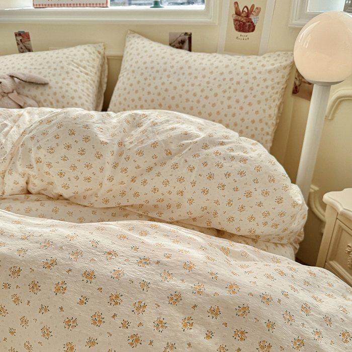 91家纺网 家纺一手货源 找家纺 罗亿家纺 2025新款云感提花双层纱裸睡四件套 橘子海