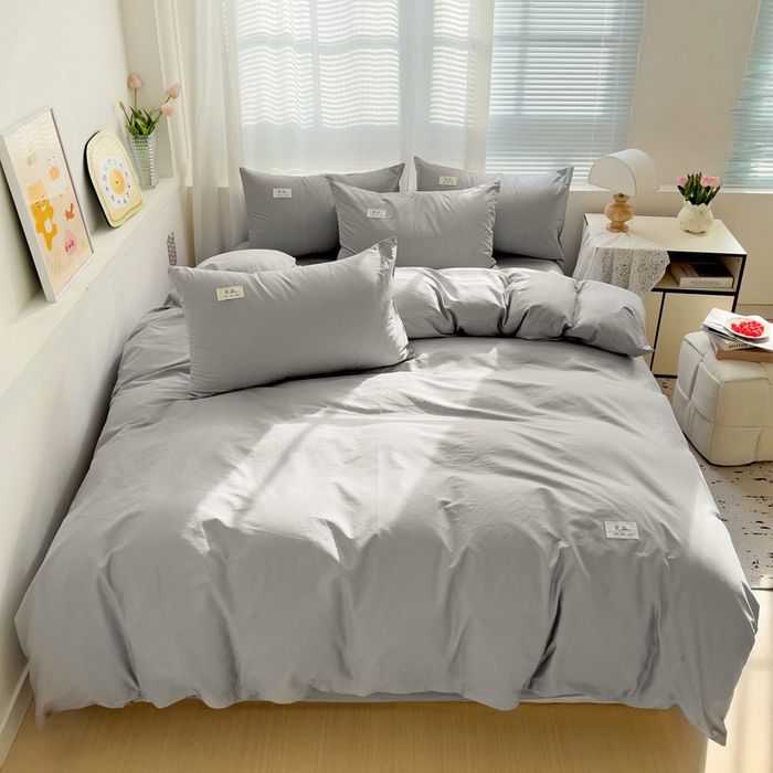 91家纺网 家纺一手货源 找家纺 眠博士 2025新款全棉40支纯色系列单被套 全棉拼色-银灰色