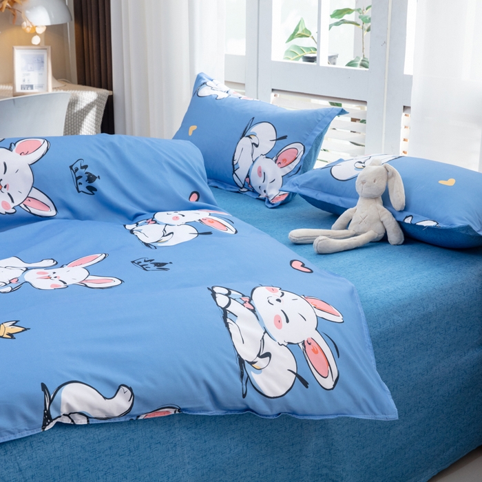 91家纺网 家纺一手货源 找家纺 乐居坊  2025新款柔软亲肤印花四件套大床图 快乐兔