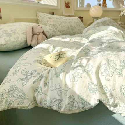 91家纺网 家纺一手货源 找家纺 （总）罗亿家纺 2025新款云感提花双层纱裸睡四件套