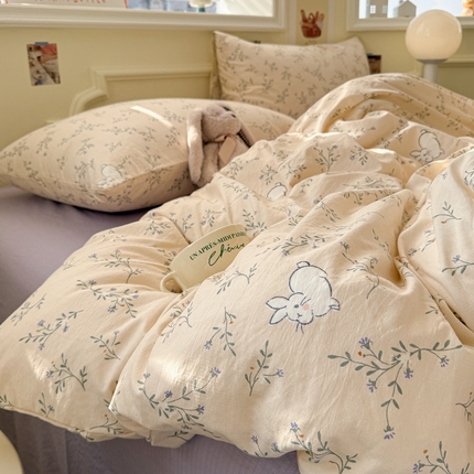 91家纺网 家纺一手货源 找家纺 （总）罗亿家纺 2025新款云感提花双层纱裸睡四件套