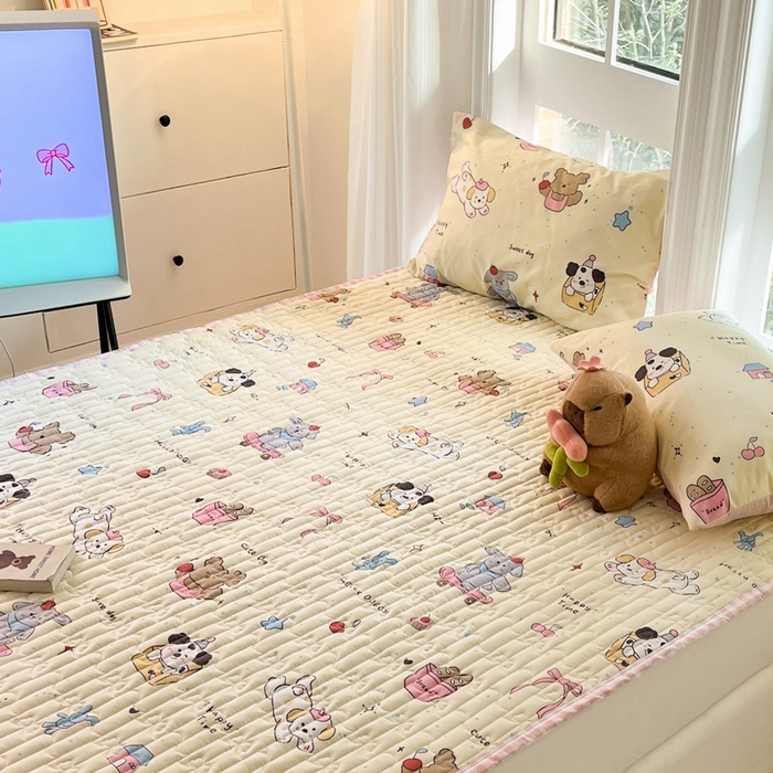 91家纺网 家纺一手货源 找家纺 Sweet dreams甜梦 2025新款全棉卡通小清新棉垫子床垫旅行垫 动物派对