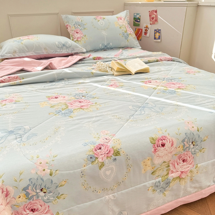 91家纺网 家纺一手货源 找家纺 棉造家居 2025新款春夏全棉纯棉印花夏被夏凉被空调被 花涧烟雨