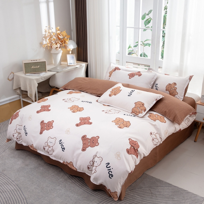 91家纺网 家纺一手货源 找家纺 乐居坊  2025新款柔软亲肤印花四件套大床图 Nice小熊