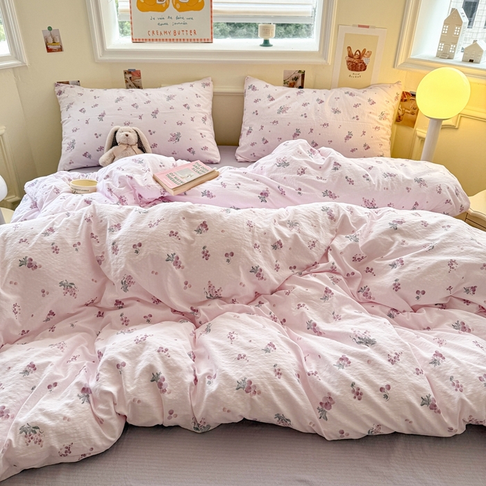 91家纺网 家纺一手货源 找家纺 罗亿家纺 2025新款云感提花双层纱裸睡四件套 葡萄七分甜