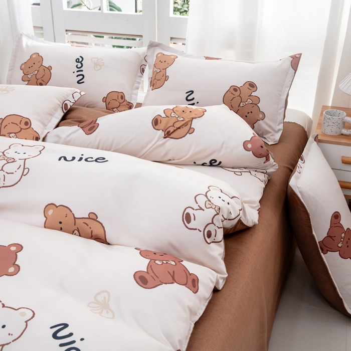 91家纺网 家纺一手货源 找家纺 乐居坊  2025新款柔软亲肤印花四件套大床图 Nice小熊