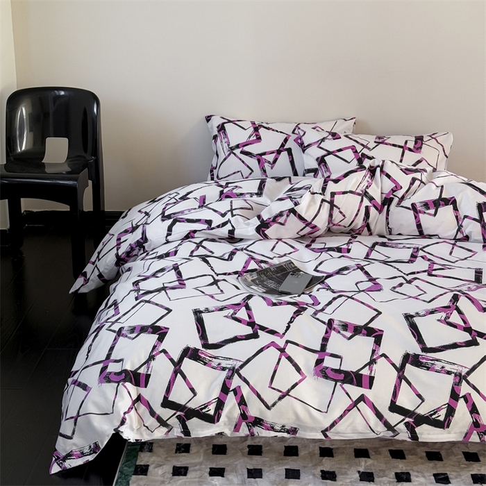91家纺网 家纺一手货源 找家纺 窝米 2025新款全棉新品13370四件套 简约休闲风系列（悦溪、几何乐园） 几何乐园紫