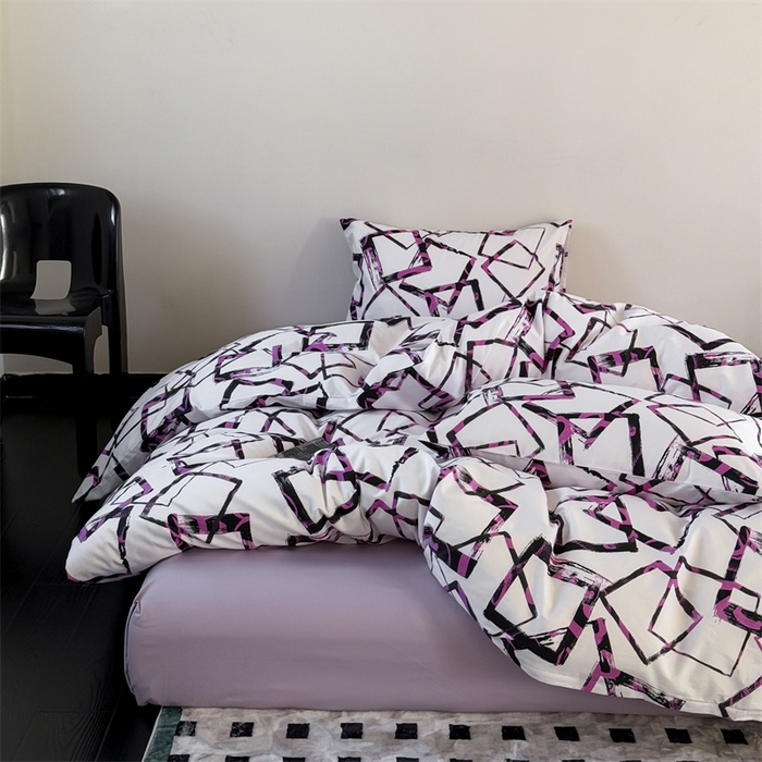 91家纺网 家纺一手货源 找家纺 窝米 2025新款全棉新品13370四件套 简约休闲风系列（悦溪、几何乐园） 几何乐园紫