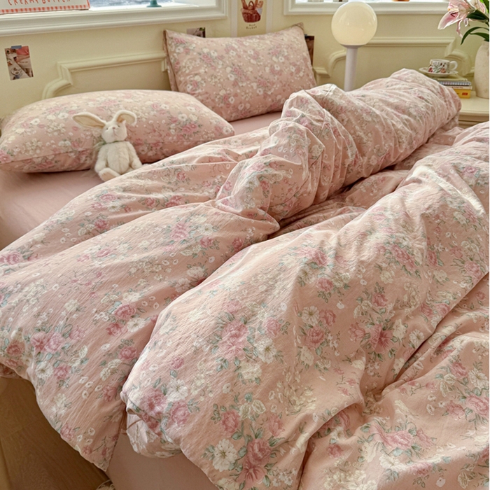 91家纺网 家纺一手货源 找家纺 罗亿家纺 2025新款云感提花双层纱裸睡四件套 爱如星辰