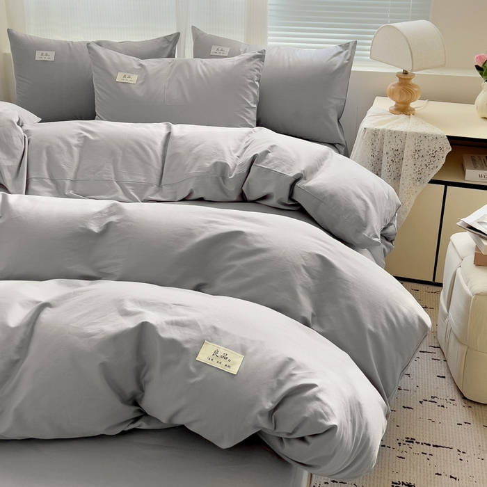 91家纺网 家纺一手货源 找家纺 眠博士 2025新款全棉40支纯色系列单被套 全棉拼色-银灰色