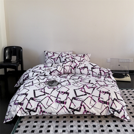 91家纺网 家纺一手货源 找家纺 窝米 2025新款全棉新品13370四件套 简约休闲风系列（悦溪、几何乐园） 几何乐园紫