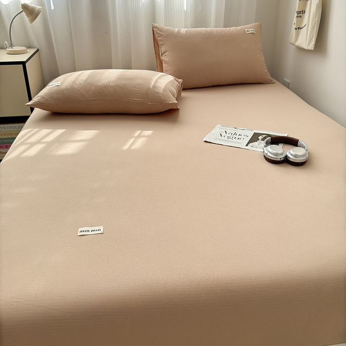 91家纺网 家纺一手货源 找家纺 罗亿家纺 2025新款云感提花双层纱单床笠 奶咖床笠