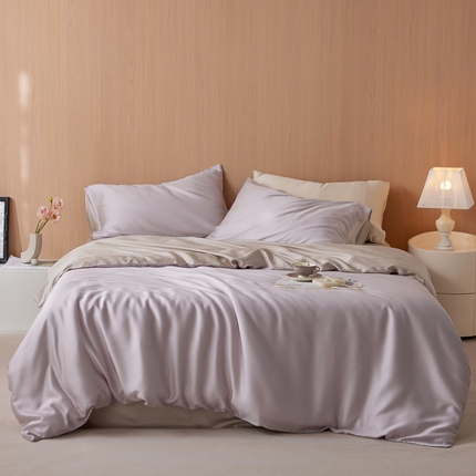 简纯主义 2025新款60兰精天丝拼色纯色四件套 紫乐