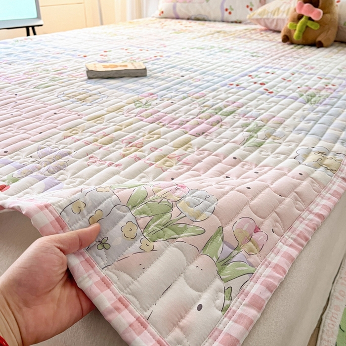 91家纺网 家纺一手货源 找家纺 Sweet dreams甜梦 2025新款全棉卡通小清新棉垫子床垫旅行垫 郁金香小狗