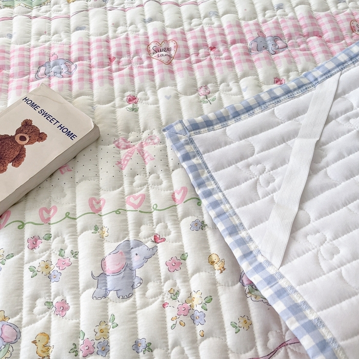 91家纺网 家纺一手货源 找家纺 Sweet dreams甜梦 2025新款全棉卡通小清新棉垫子床垫旅行垫 花花小象