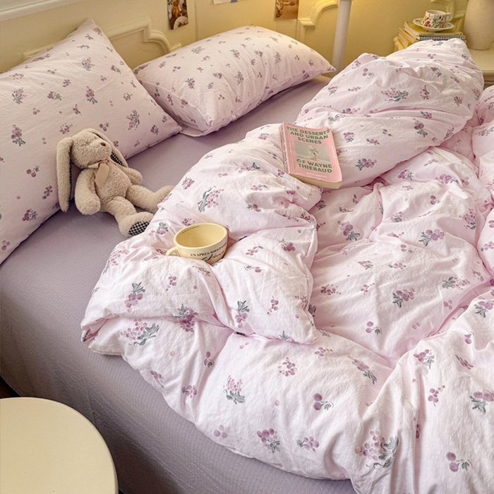 91家纺网 家纺一手货源 找家纺 罗亿家纺 2025新款云感提花双层纱裸睡四件套 葡萄七分甜