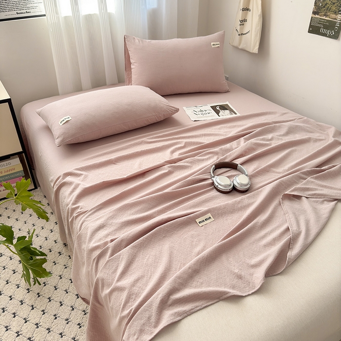 91家纺网 家纺一手货源 找家纺 罗亿家纺 2025新款云感提花双层纱单床单 浅豆沙床单