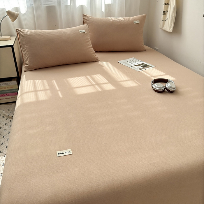 91家纺网 家纺一手货源 找家纺 罗亿家纺 2025新款云感提花双层纱单床单 奶咖床单