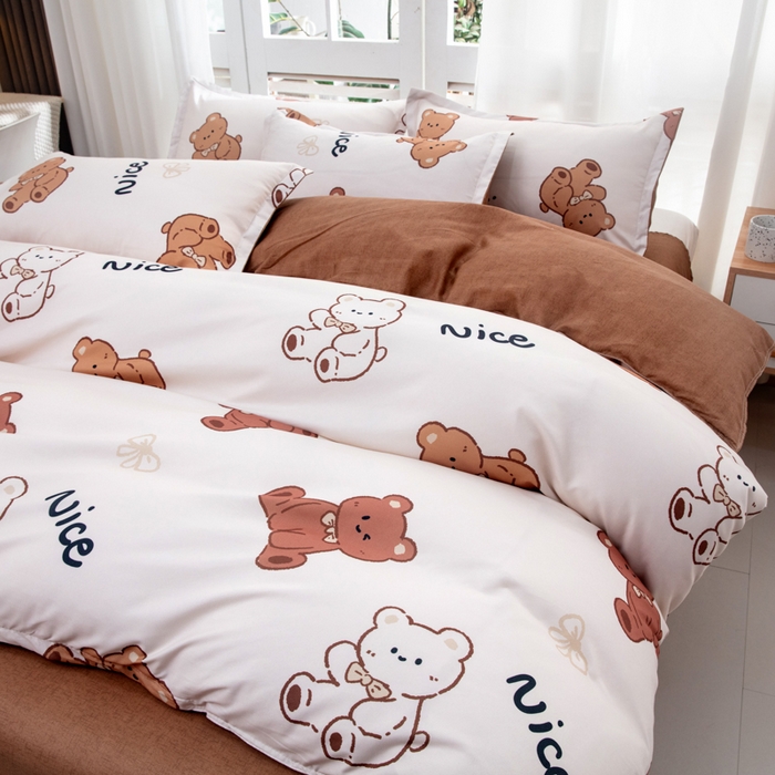 91家纺网 家纺一手货源 找家纺 乐居坊  2025新款柔软亲肤印花四件套大床图 Nice小熊