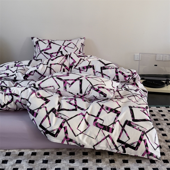 91家纺网 家纺一手货源 找家纺 窝米 2025新款全棉新品13370四件套 简约休闲风系列（悦溪、几何乐园） 几何乐园紫