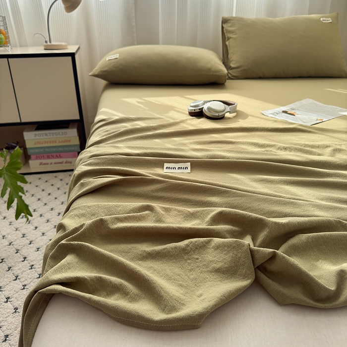 91家纺网 家纺一手货源 找家纺 罗亿家纺 2025新款云感提花双层纱单床单 茶绿床单