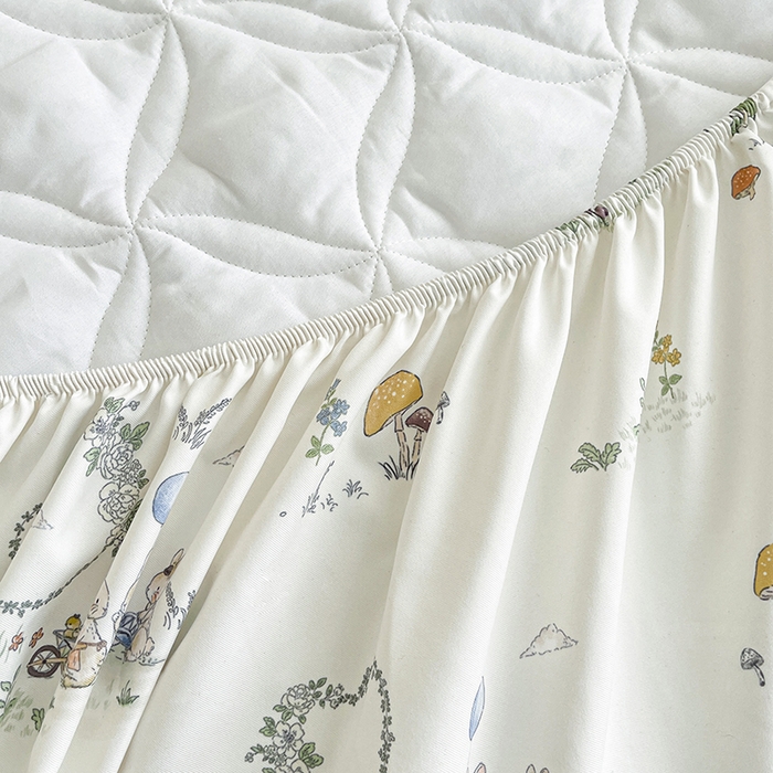 91家纺网 家纺一手货源 找家纺 豪选家纺 2025春夏四季新款新品有氧双层纱印花夹棉床笠床护罩床垫保护套 小兔兔童话