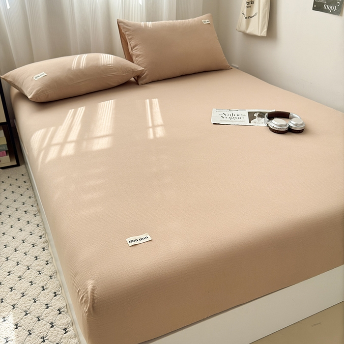 91家纺网 家纺一手货源 找家纺 罗亿家纺 2025新款云感提花双层纱单床笠 奶咖床笠