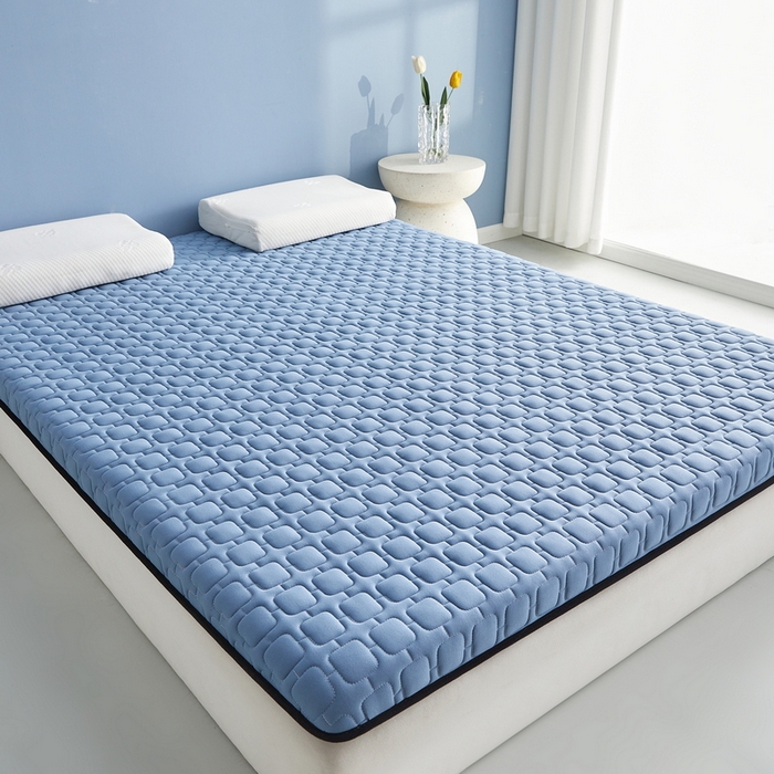 91家纺网 家纺一手货源 找家纺 祁恋婷家居 2025新款A类牛奶丝棉花抗压床垫【床垫遮盖物】 单边四菱格蓝