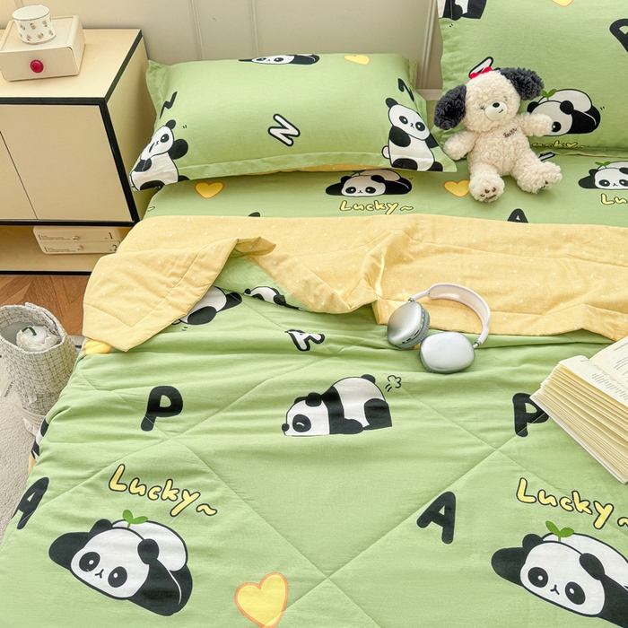 91家纺网 家纺一手货源 找家纺 棉造家居 2025新款春夏全棉纯棉印花夏被夏凉被空调被 熊猫宝贝