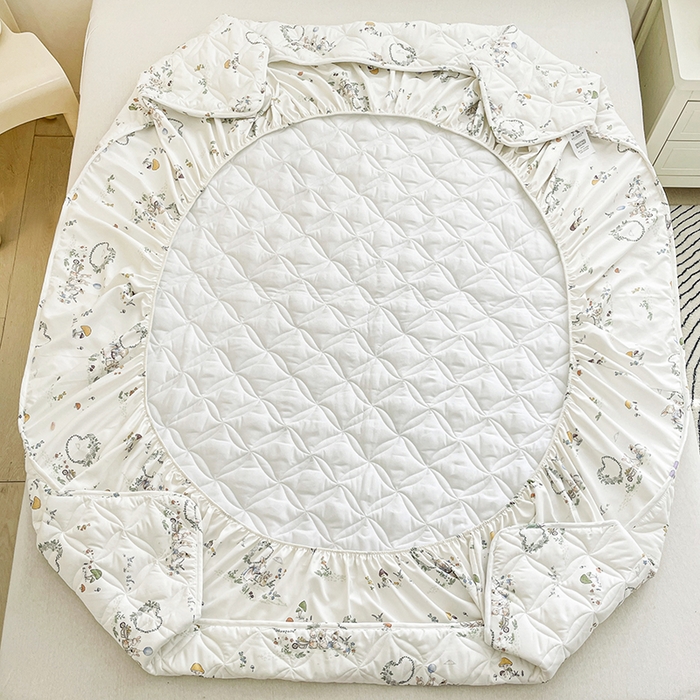 91家纺网 家纺一手货源 找家纺 豪选家纺 2025春夏四季新款新品有氧双层纱印花夹棉床笠床护罩床垫保护套 小兔兔童话