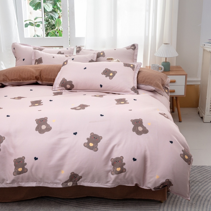 91家纺网 家纺一手货源 找家纺 乐居坊  2025新款柔软亲肤印花四件套大床图 小熊咖