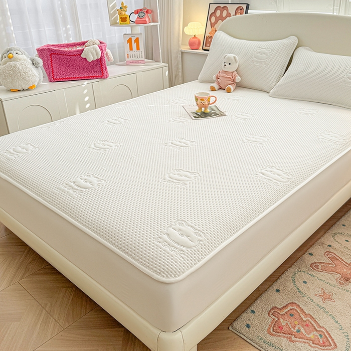 91家纺网 家纺一手货源 找家纺 喜居 2025新款幸运多-夹棉床笠系列 幸运多-米白