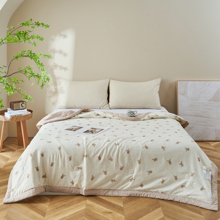 91家纺网 家纺一手货源 找家纺 森林人 2025新款A类针织棉大豆夏凉被 萌兔咖