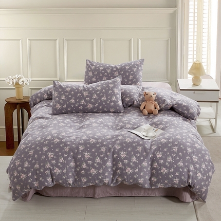 棉小二 2025新款双层纱印花系列四件套 花悦-灰