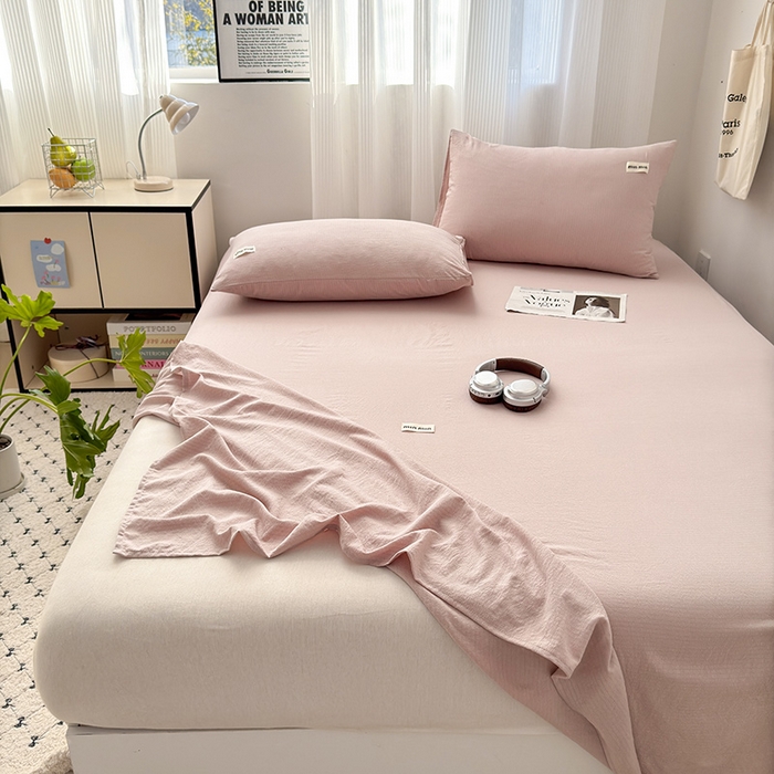 91家纺网 家纺一手货源 找家纺 罗亿家纺 2025新款云感提花双层纱单床单 浅豆沙床单