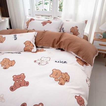 91家纺网 家纺一手货源 找家纺 乐居坊  2025新款柔软亲肤印花四件套大床图 Nice小熊