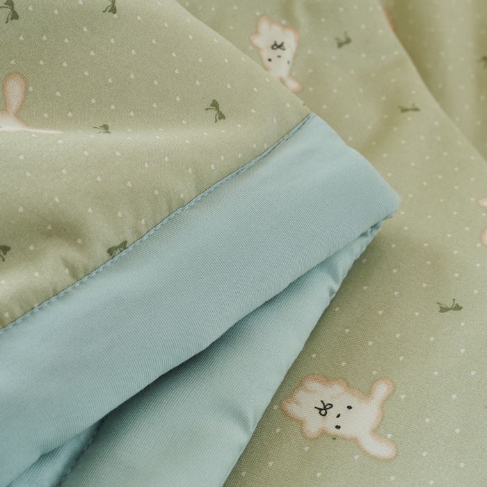 91家纺网 家纺一手货源 找家纺 森林人 2025新款A类针织棉大豆夏凉被 萌兔绿